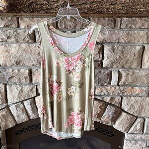Maurices Olive and Pink Floral Tank Top